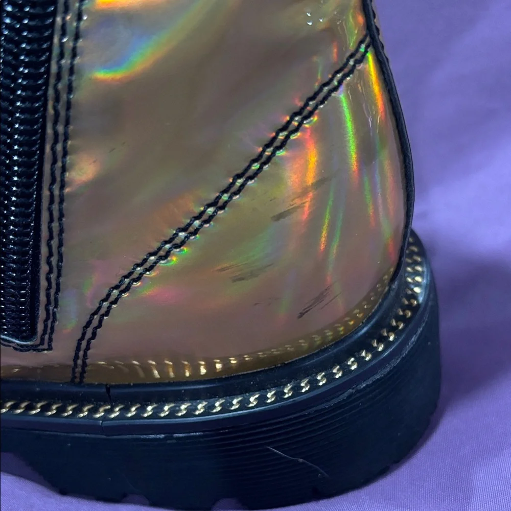 Womens Holographic Lace-Up Combat Boots - Gold Iridescent - Picture 7 of 11